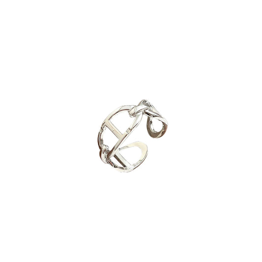 Silver band link open ring